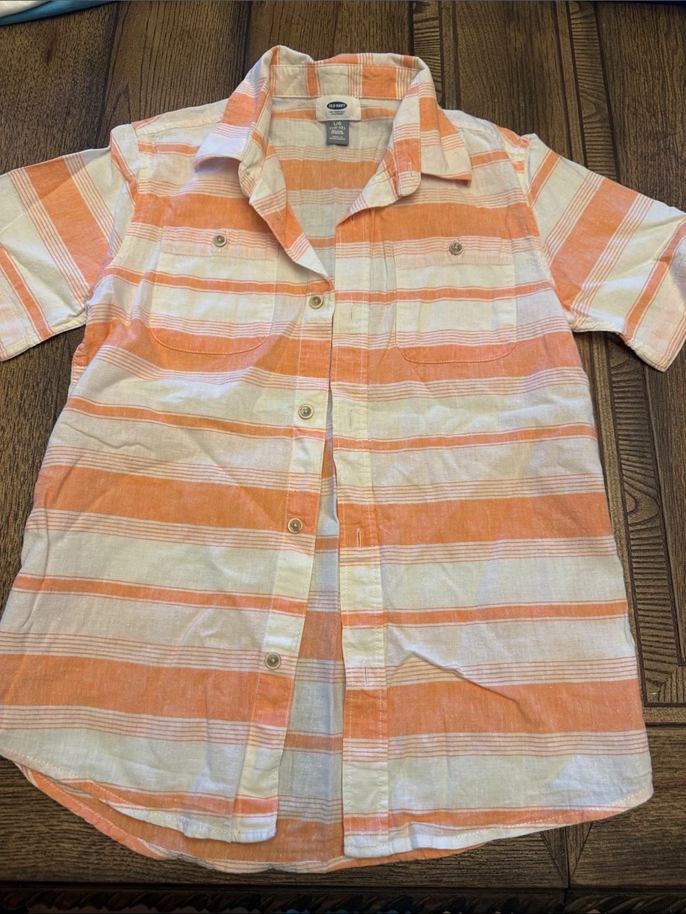 Old Navy Orange and White Striped Short Sleeve Button-Up